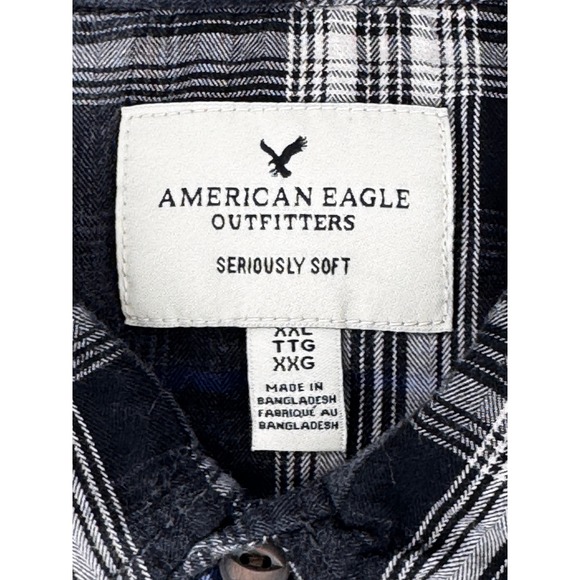 American Eagle Outfitters XXL Flannel Shirt Pearl Snap Plaid Western Long Sleeve - Picture 4 of 14